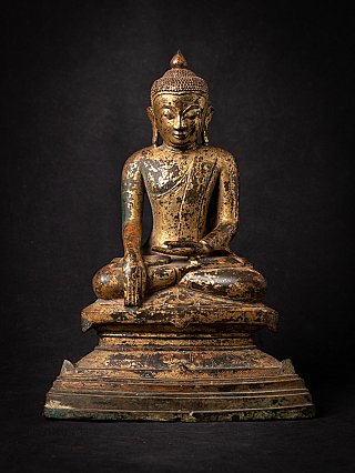 Burmese Ava Buddha statue in bronze, seated in bhumisparsha mudra, full front view