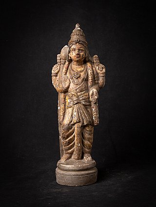 Vishnu statue from India, standing full-front on a round base