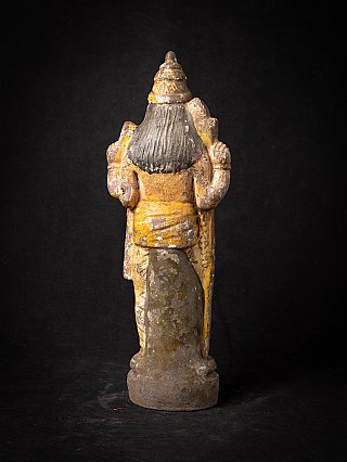 Vishnu statue from India, rear view with black hair and traces of paint
