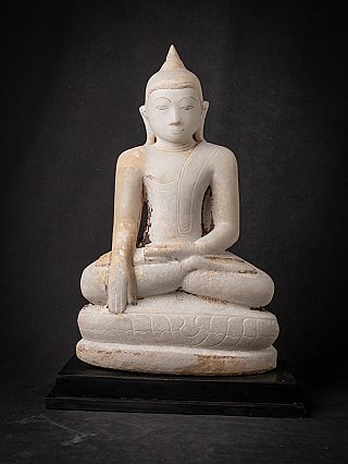 Burmese marble Buddha statue seated in bhumisparsha mudra, full-front view