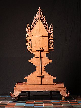 Wooden Burmese Buddha throne, rear view with visible construction on the back