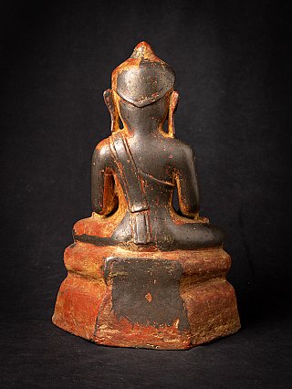 Burmesische Bronze-Buddha-Statue, Rückansicht mit über die Schulter fallendem Gewand