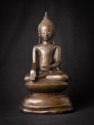 Bronzen Boeddhabeeld uit Birma (Myanmar), zittend in bhumisparsha mudra, vooraanzicht