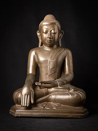 Burmesische Buddha-Statue aus Bronze, sitzend in Bhūmisparśa-Mudrā, Frontalansicht