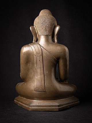 Burmese bronze Buddha statue, rear view showing robe panel down the back
