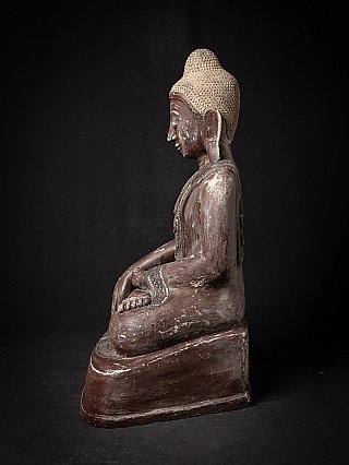 Burmese lacquerware Buddha statue, side profile view