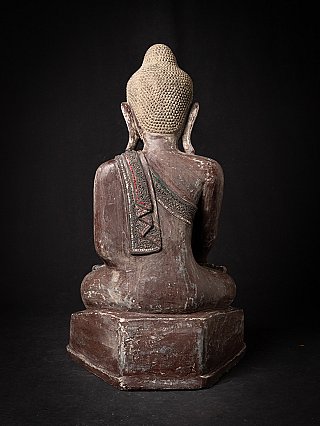 Burmese lacquerware Buddha statue, rear view showing robe over shoulder