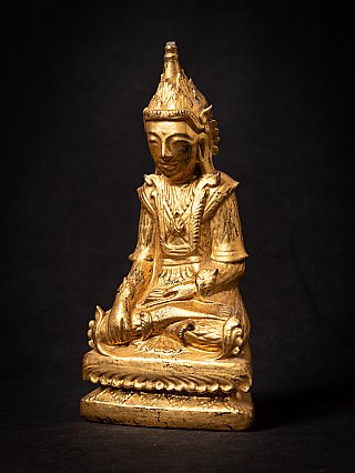 Wooden Burmese Shan Buddha statue, seated, three-quarter left view