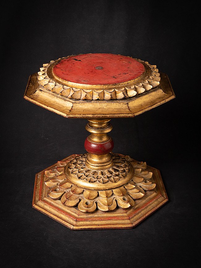 16th-century Burmese gilded wooden Buddha stand with lotus motif