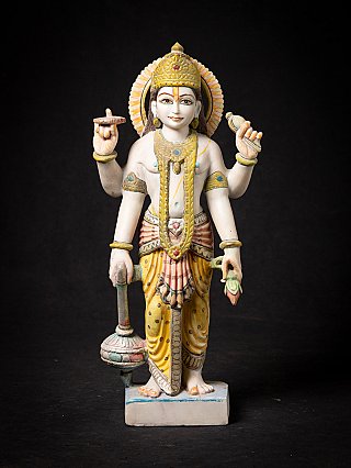 Stehende Vishnu-Statue aus Marmor, Frontansicht mit vier Armen und Krone