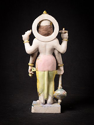 Stehende Vishnu-Statue aus Marmor, Rückansicht mit vier Armen und rundem Nimbus