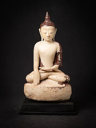 Burmese marble Buddha statue seated in bhumisparsha mudra, full front view