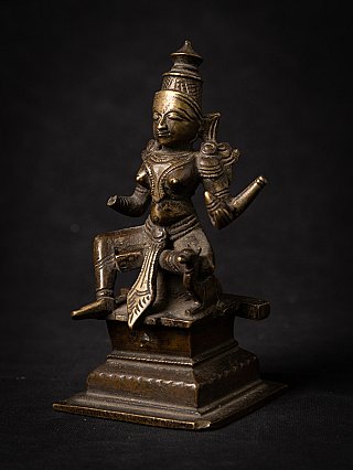 Murugan Kartikeya bronze statue from India, seated, three-quarter left view