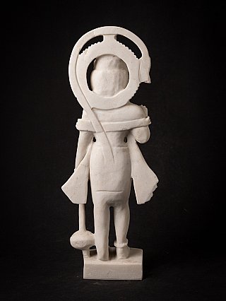 White marble Hanuman statue, rear view showing the carved back ring and base