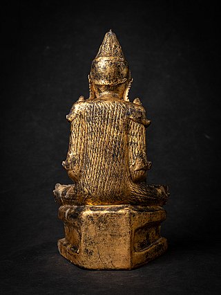 Hölzerne Shan-Buddha-Statue aus Myanmar, Rückansicht mit Muster am Rücken