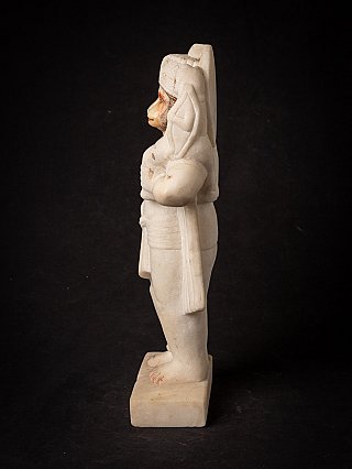 Standing Hanuman statue in Indian marble, side profile view with head and back cloth