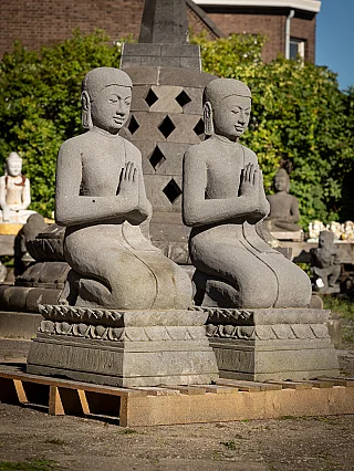 Large pair of lavastone Monk statues