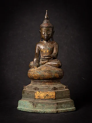 Burmese bronze Buddha statue in bhumisparsha mudra, seated, full front view