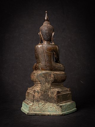 Burmese bronze Buddha statue, rear view showing back and base