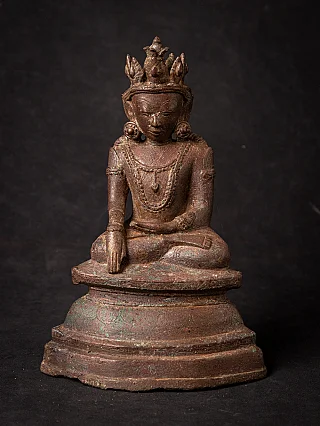 Arakan bronze Buddha statue from Burma, seated in bhumisparsha mudra, full front view