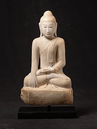 Burmese marble Buddha statue seated in bhumisparsha mudra, full front view