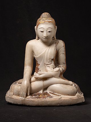 Marble Burmese Buddha statue in Mandalay style, seated in bhumisparsha mudra, full front