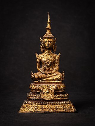 Thai bronze Buddha statue in Rattanakosin style, seated in dhyana mudra, full-front view