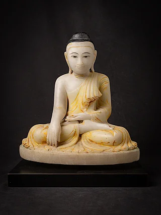 Marmor-Buddha-Statue aus Burma (Myanmar), sitzend im Bhumisparsha-Mudra, Frontalansicht
