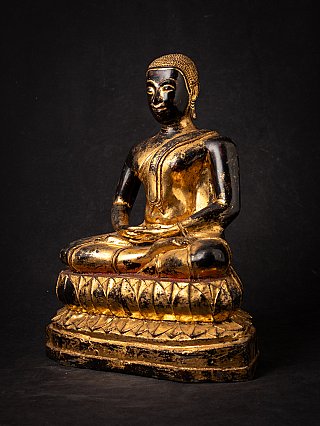Thai bronze monk statue seated in dhyana mudra, three-quarter left view