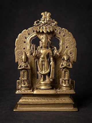 Antique bronze Indian Virabhadra plaque with standing figure and attendants, full front view