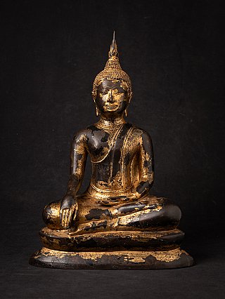 Thai bronze Buddha statue seated in bhumisparsha mudra, full front view