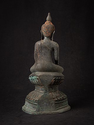 Burma (Myanmar) bronze Buddha statue, rear view with back and tiered pedestal base