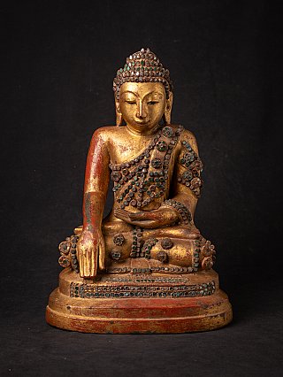 Antike Bronze-Buddha-Statue aus Burma (Myanmar), sitzend in Bhūmisparśa-Mudra, Frontansicht