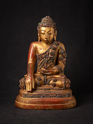 Burmese bronze Buddha statue, seated in bhumisparsha mudra, full front view