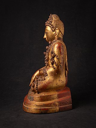 Sitzende Bronze-Buddha-Statue aus Burma, Seitenansicht mit gestuftem Sockel