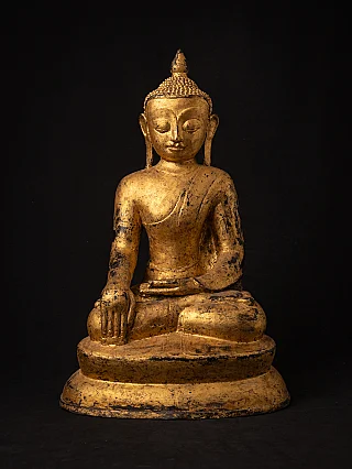Burmesische Bronze-Buddha-Statue der Ava-Zeit, Frontalansicht, sitzend mit Bhumisparsha-Mudra