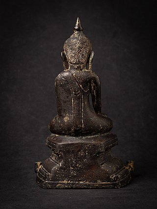Burmese Shan bronze Buddha statue, rear view showing the back and tiered pedestal