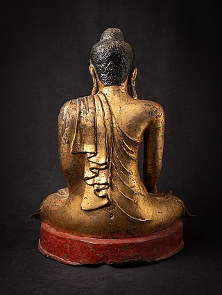 Bronze-Buddha-Statue aus Burma, Rückansicht mit Rücken und Gewandfalten