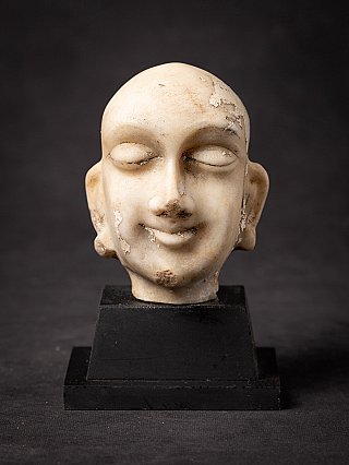 Antique Indian Jain marble head (JA-163) on black base, full front view