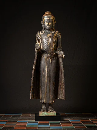 Large antique wooden Burmese Buddha statue
