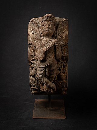 Antique Indian wooden temple fragment with apsara/yakshi figure