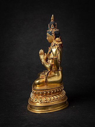 Chenrezig-Statue aus Bronze, Seitenansicht, Namaskara-Mudra und Lotussockel