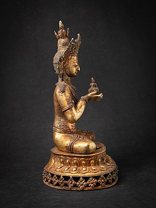 Aparmita Buddha statue from Nepal in bronze, right side profile view