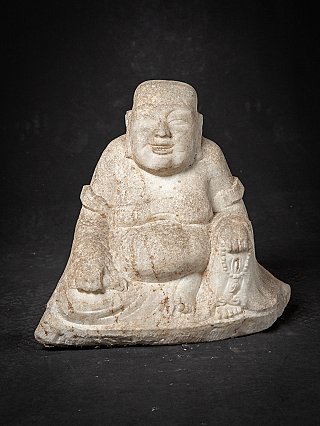Marmeren Happy Buddha-beeld uit Birma (Myanmar), zittend, vooraanzicht