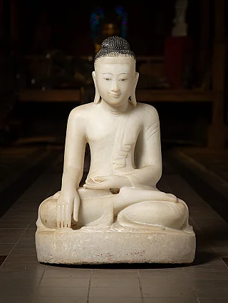 Large antique marble Mandalay Buddha statue
