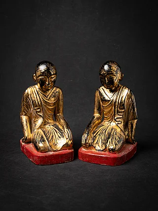 Pair of antique wooden Burmese Monk statues