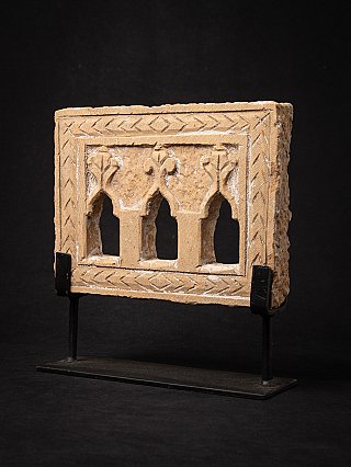 Indian temple or shrine panel with three arched openings, three-quarter view showing thickness