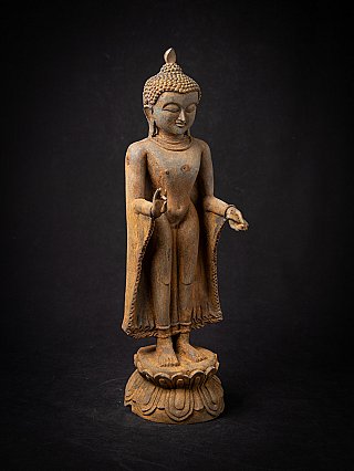 Buddha statue in bronze from Myanmar, three-quarter-right view with Vitarka mudra
