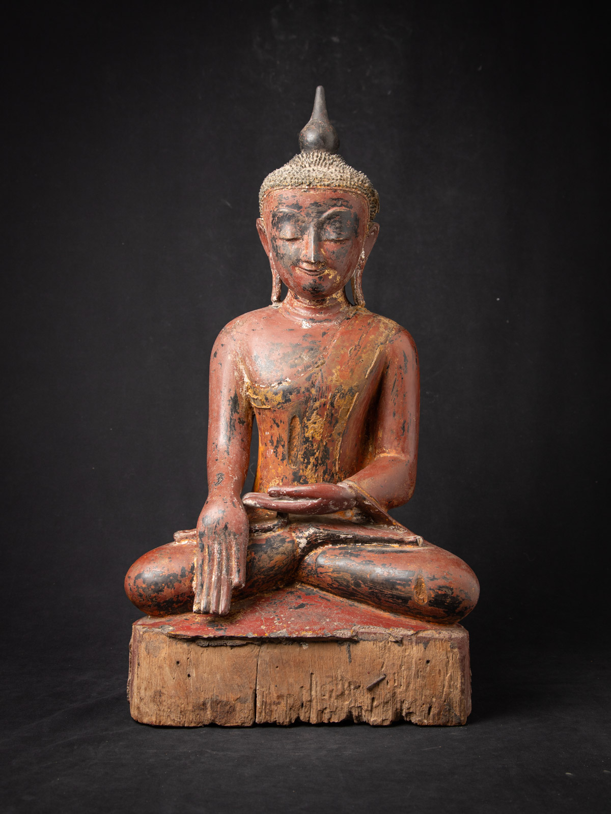 Early antique wooden Burmese Buddha statue from Burma (Myanmar)