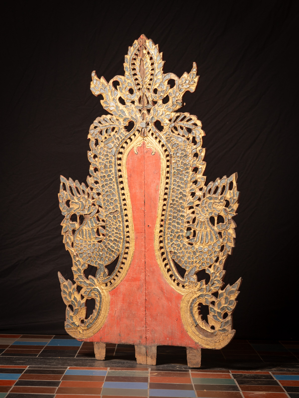 Antique wooden temple panel from Burma (Myanmar)